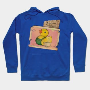 Quirky Trading Card - Espresso Quackpert, Vintage Rubber Ducky Barista Hoodie